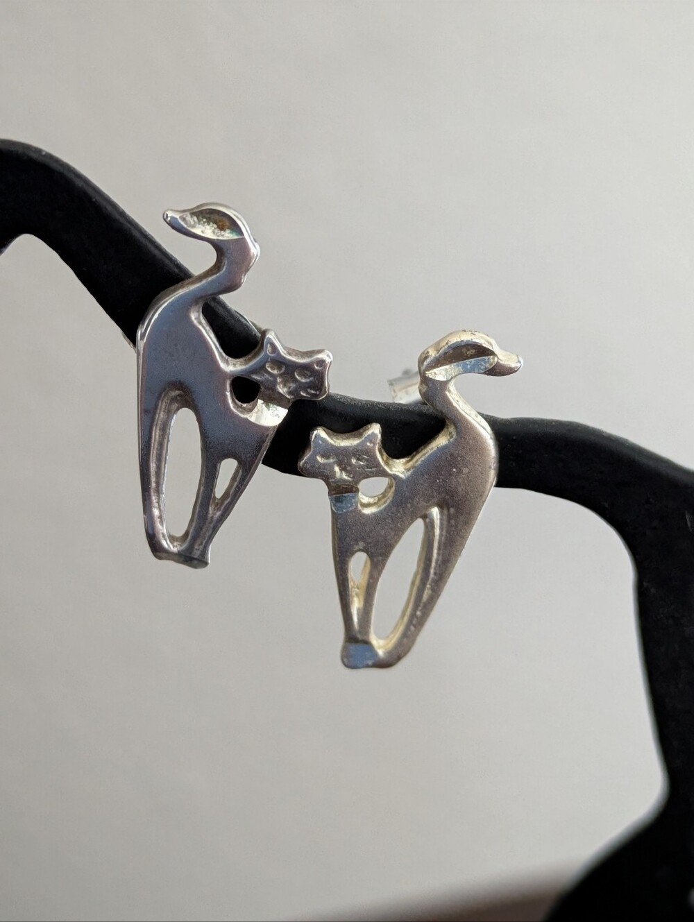 VTG Sterling Kitty Cat Stud Earrings